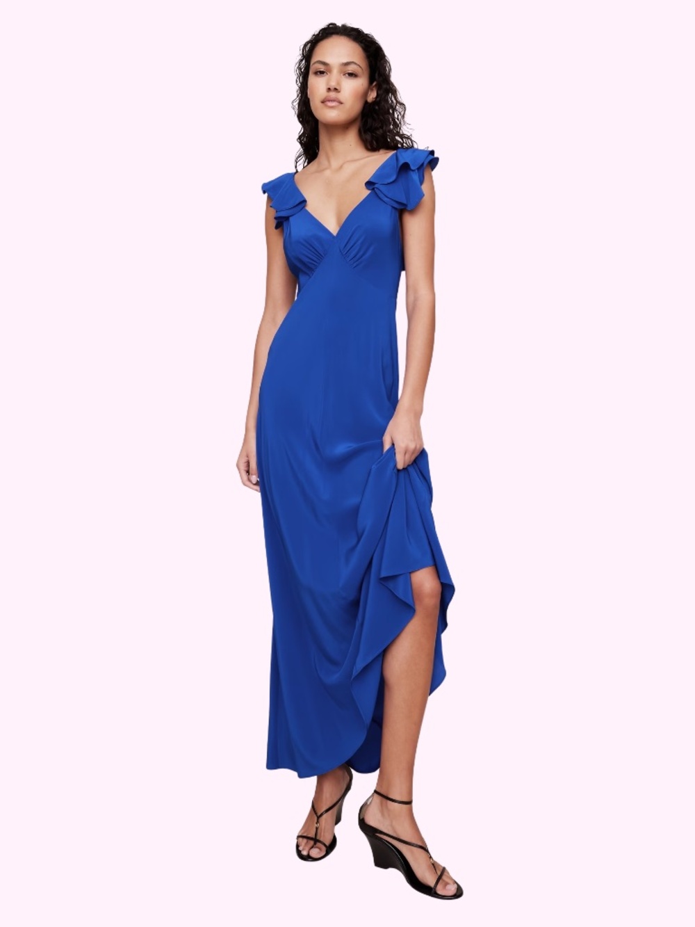 NWT Banana Republic Matte Silk Open-Back Flutter Sleeve Maxi Dress Royal Blue 14